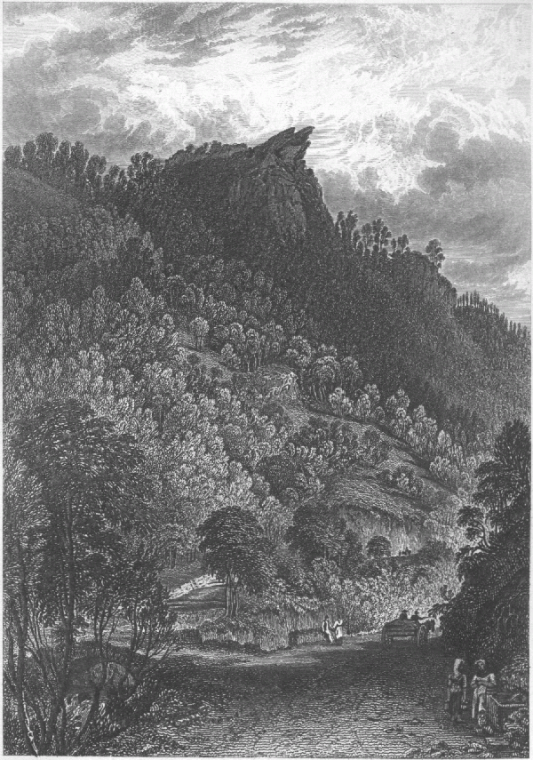 Old etching/drawing of the crag from the valley bottom